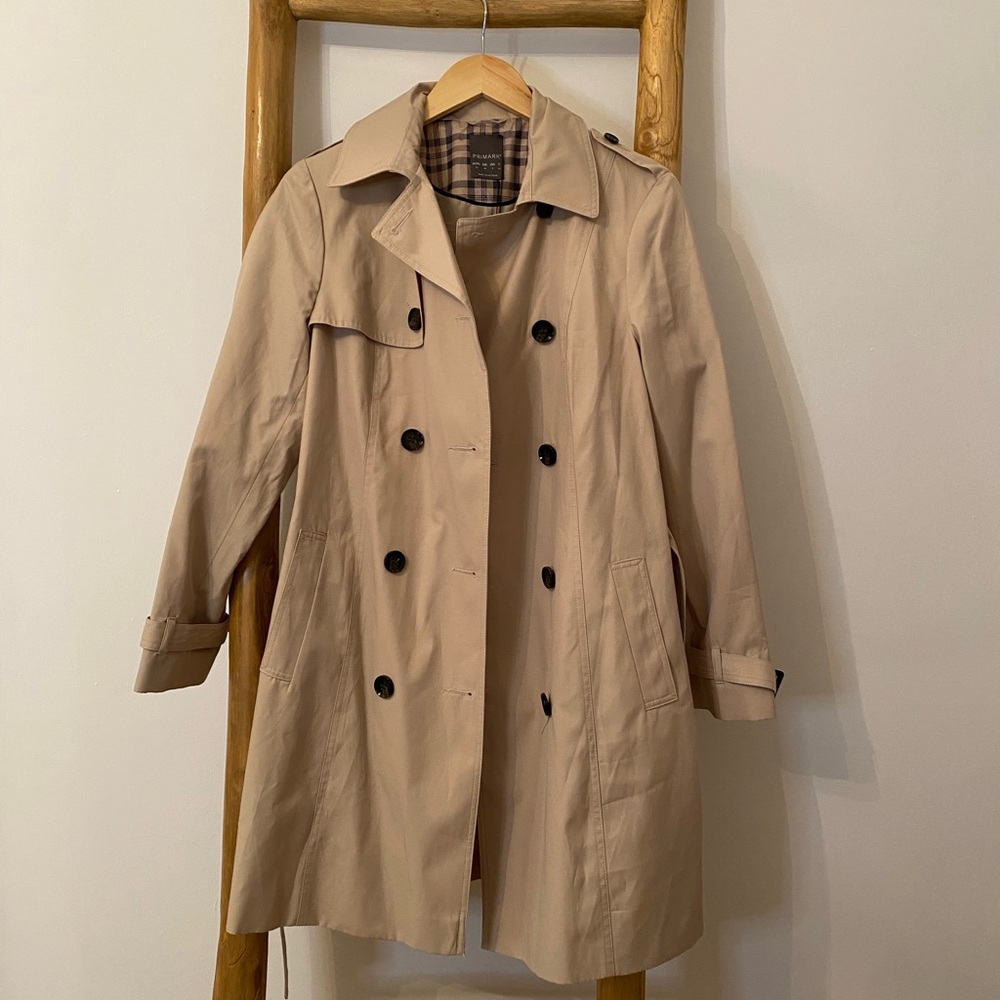 NWT! Primark Beige Double-Breasted Trench Coat Size 8 Preppy Fall Winter Trendy - Picture 2 of 11